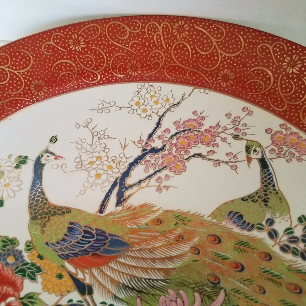 Vintage Japenese Satsuma‎ Double Peacock & Peony Hand Painted Porcelain Plate
